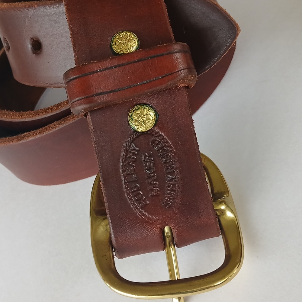Holster Belt By ROB LEAHY Oiled Leather With Solid Brass Fittings Size 44 - Picture 3 of 6